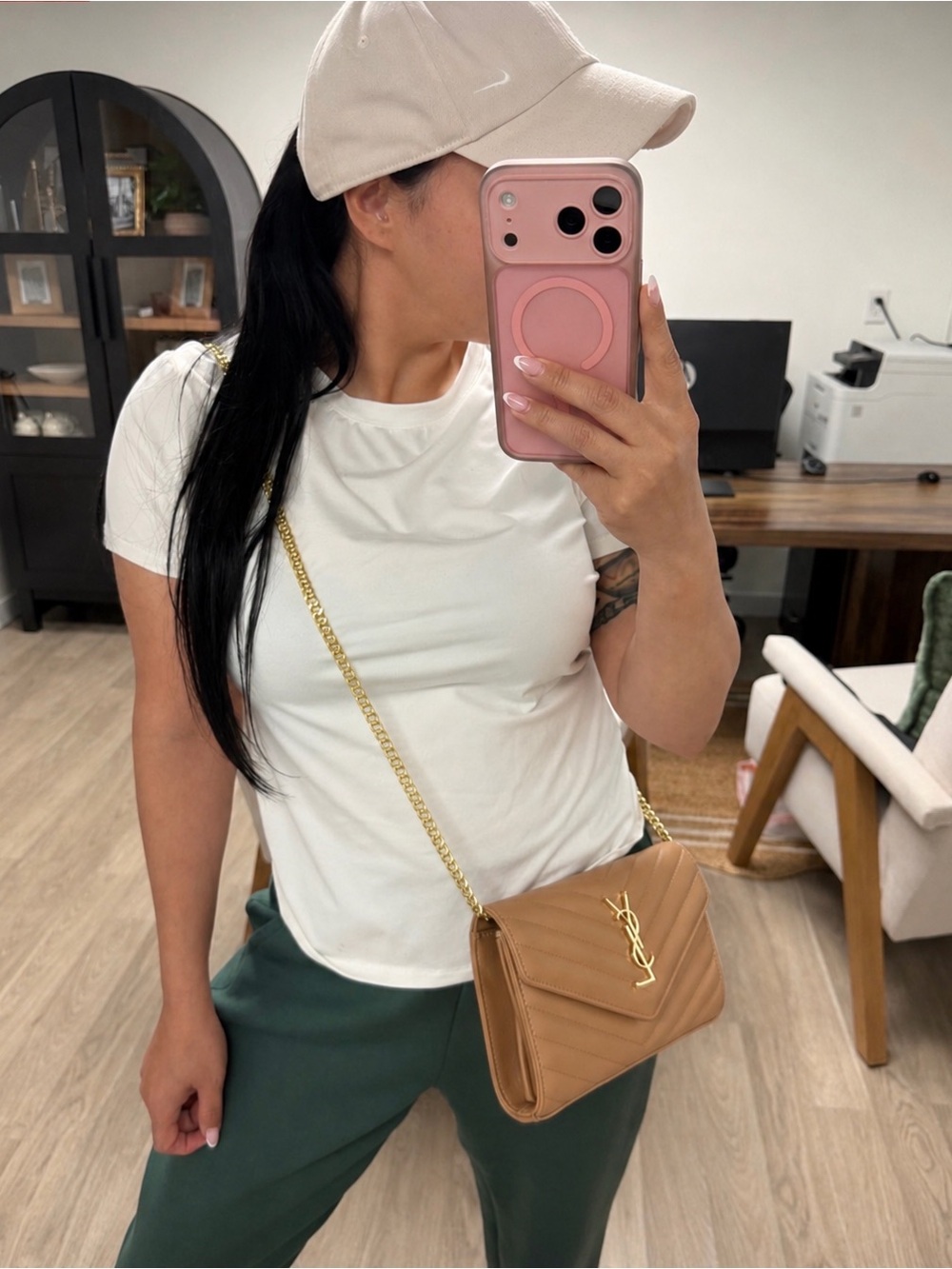 Tan Quilted Crossbody with Gold